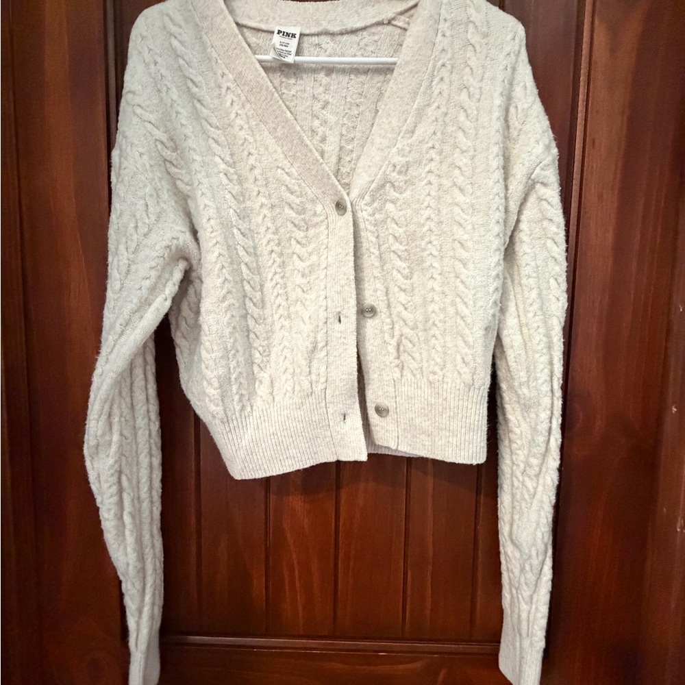PINK Victoria's Secret Cream Cable Knit Cardigan